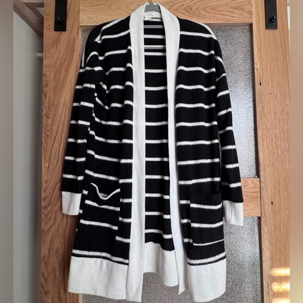 Beeson River Black and White Striped Cardigan